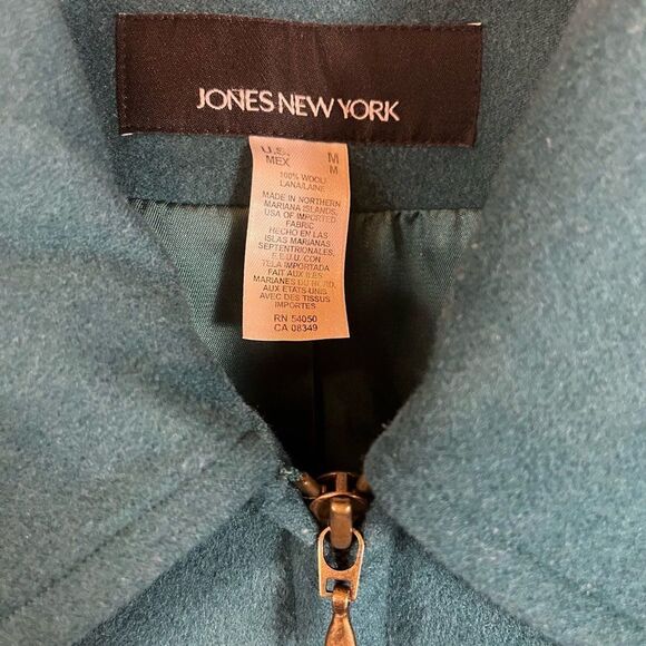 Jones New York Women’s Vintage Jacket Blazer Wool Front Zip Fully Lined Teal M - Picture 3 of 10